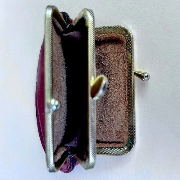 💥RARE💥1930s Antique Double Pocket Unique Kiss Lock Stamped Cowhide Coin Purse - Picture 3 of 10